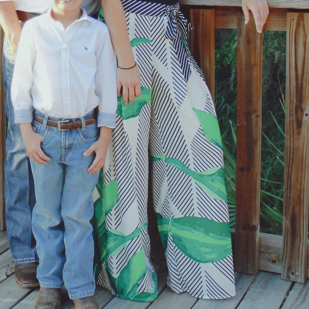 Wide leg palm print pants